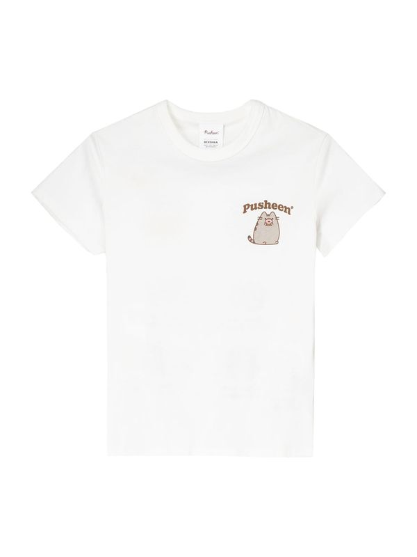 Bershka Bershka Majica 'PUSHEEN'  boja devine dlake (camel) / svijetlosmeđa / bijela