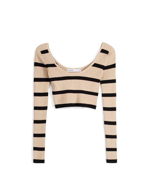 Bershka Bershka Pulover  boja devine dlake (camel) / crna