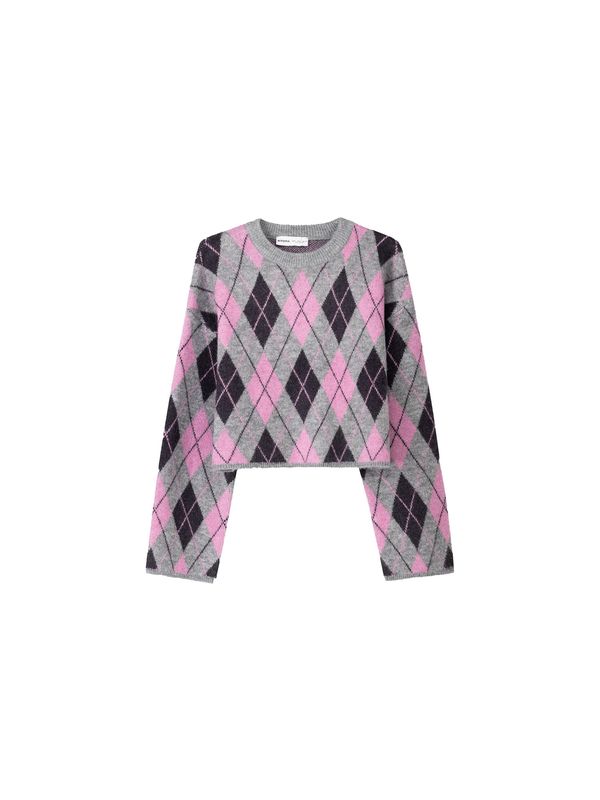 Bershka Bershka Pulover  siva melange / roza / crna