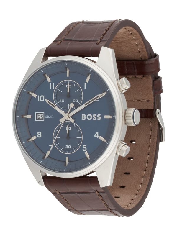 BOSS BOSS Analogni sat 'SKYTRAVELLER'  safirno plava / smeđa / srebro
