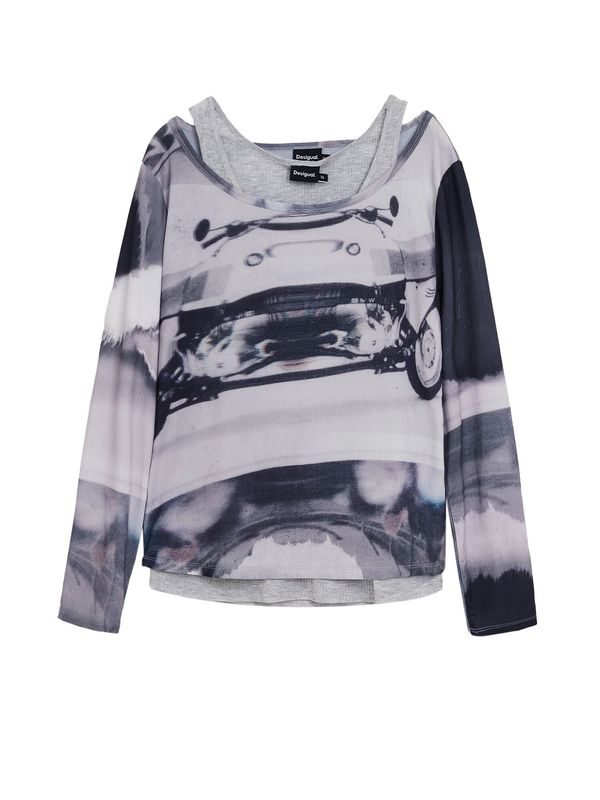 Desigual Desigual Majica 'Car'  siva / svijetlosiva / crna