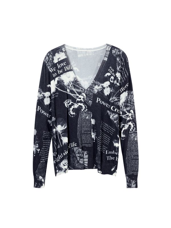 Desigual Desigual Pulover  siva / crna / bijela