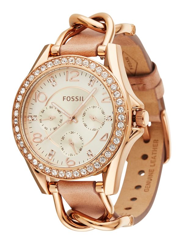 FOSSIL FOSSIL Analogni sat 'RILEY'  pijesak / zlatna / rozo zlatna