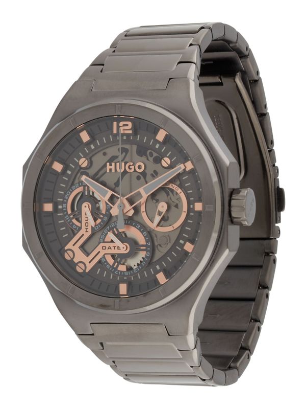 HUGO HUGO Analogni sat '#GRAIL SKELETON'  tamo siva / pastelno narančasta