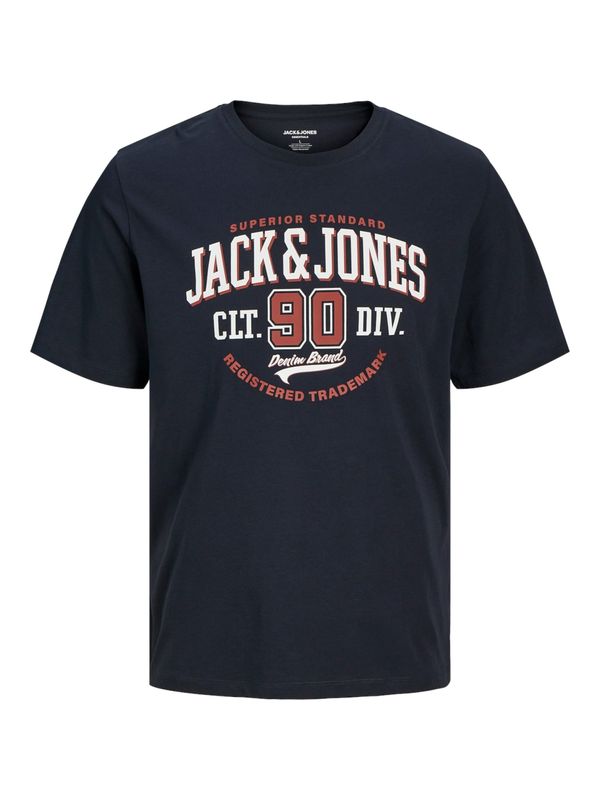 JACK & JONES JACK & JONES Majica  morsko plava / hrđavo crvena / bijela