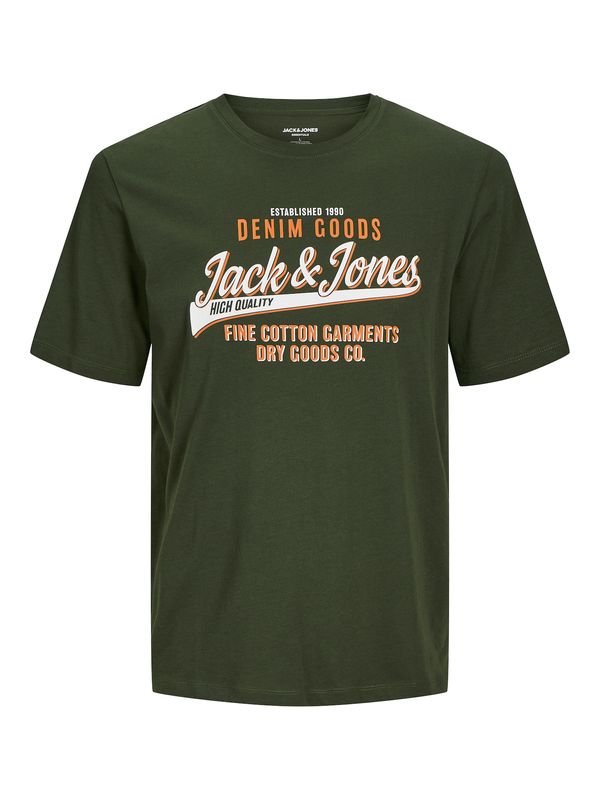 JACK & JONES JACK & JONES Majica  tamno zelena / narančasta / bijela