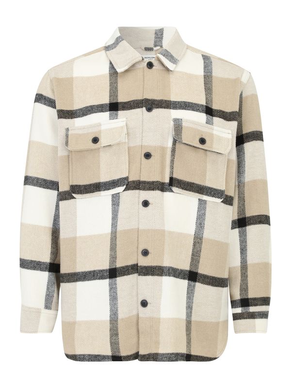 Jack & Jones Plus Jack & Jones Plus Košulja 'JJEBRADLEY OLLIE'  bež melange / siva / crna