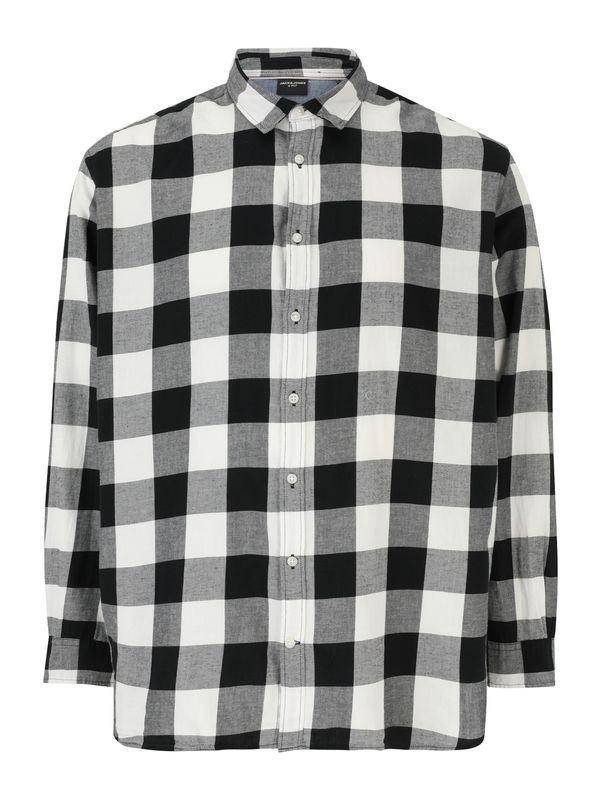 Jack & Jones Plus Jack & Jones Plus Košulja 'JJEGINGHAM'  siva / crna / bijela