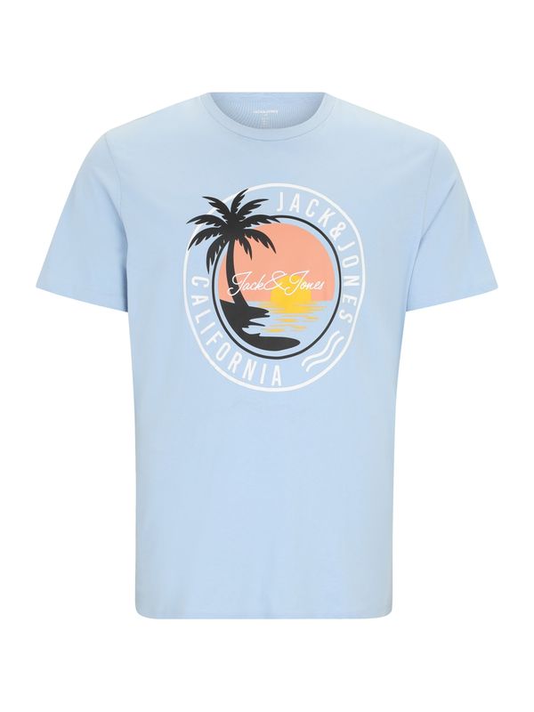 Jack & Jones Plus Jack & Jones Plus Majica 'JJPALM'  svijetloplava / koraljna / crna / bijela