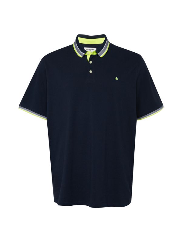 Jack & Jones Plus Jack & Jones Plus Majica 'Paulos'  morsko plava / neonsko žuta / bijela