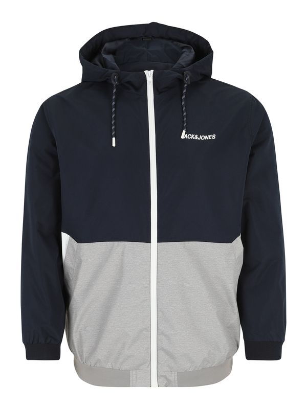 Jack & Jones Plus Jack & Jones Plus Prijelazna jakna 'JJERUSH'  noćno plava / svijetlosiva / bijela