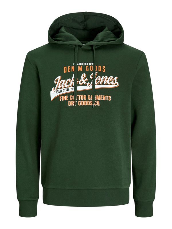 JACK & JONES JACK & JONES Sweater majica  tamno zelena / narančasta / bijela