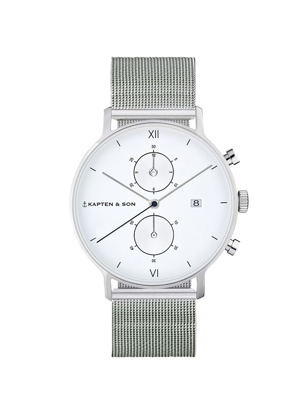 Kapten & Son Kapten & Son Analogni sat 'Chrono Small Silver Mesh'  srebro / bijela