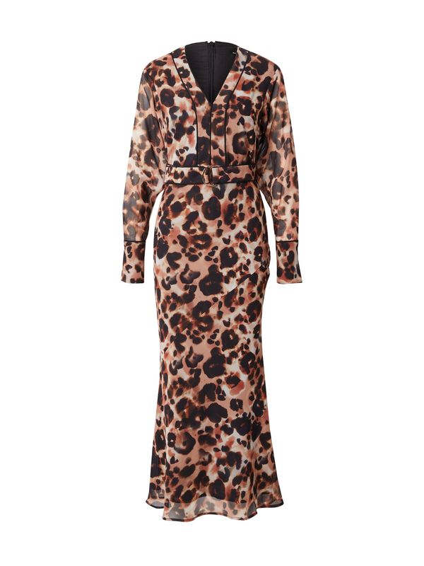 Karen Millen Karen Millen Večernja haljina 'Georgette'  kestenjasto smeđa / moka smeđa / tamno smeđa / vuneno bijela