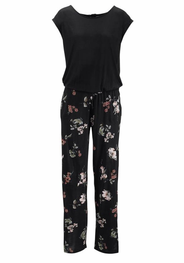 LASCANA LASCANA Kombinezon 'LS Overall black-flower'  roza / crna