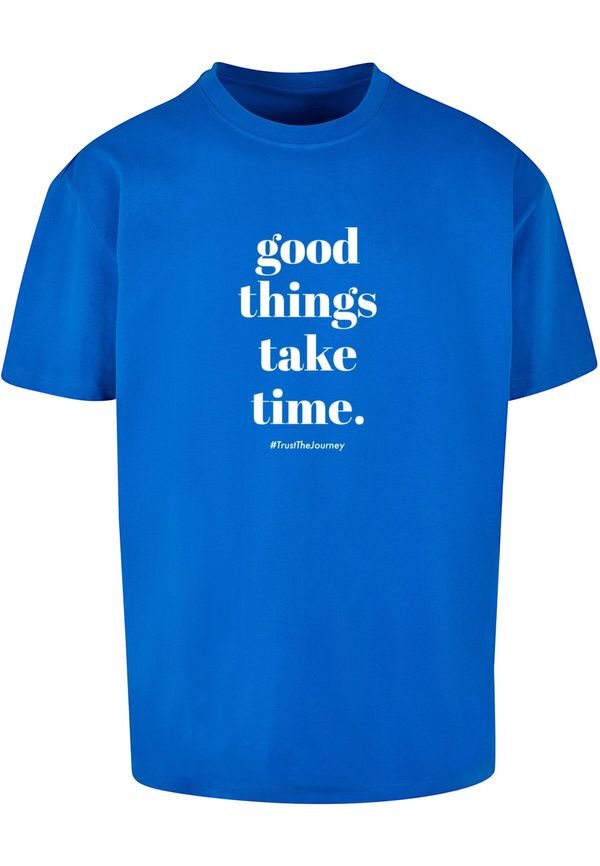 Merchcode Merchcode Majica 'Good Things Take Time'  kobalt plava / bijela