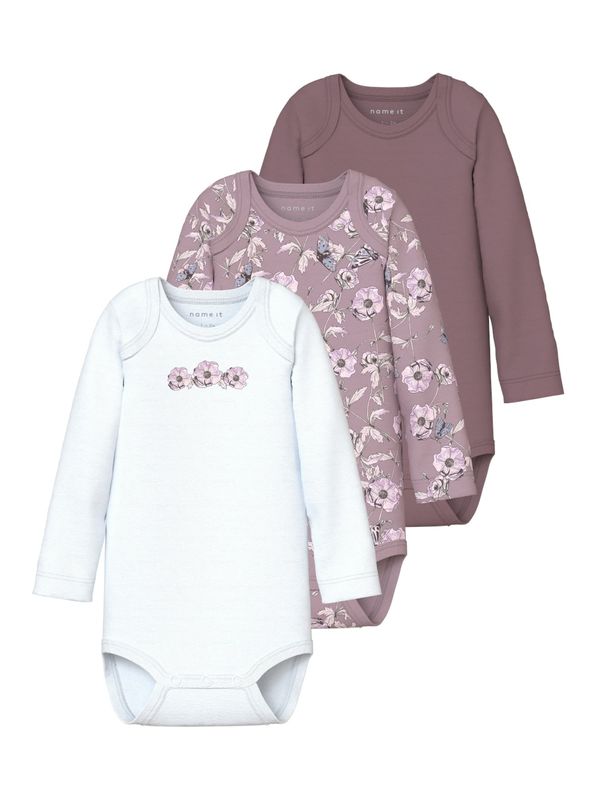 NAME IT NAME IT Dječji bodi  sivkasto ljubičasta (mauve) / tamno ljubičasta / roza / bijela