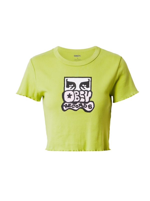 Obey Obey Majica  nude / sivkasto zelena / bijela