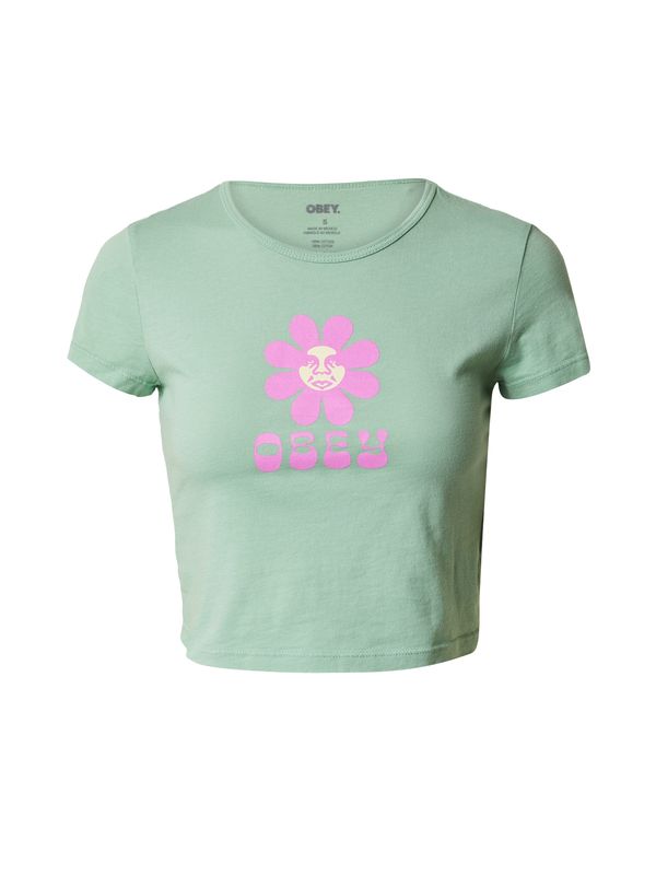 Obey Obey Majica  pastelno zelena / fuksija / bijela