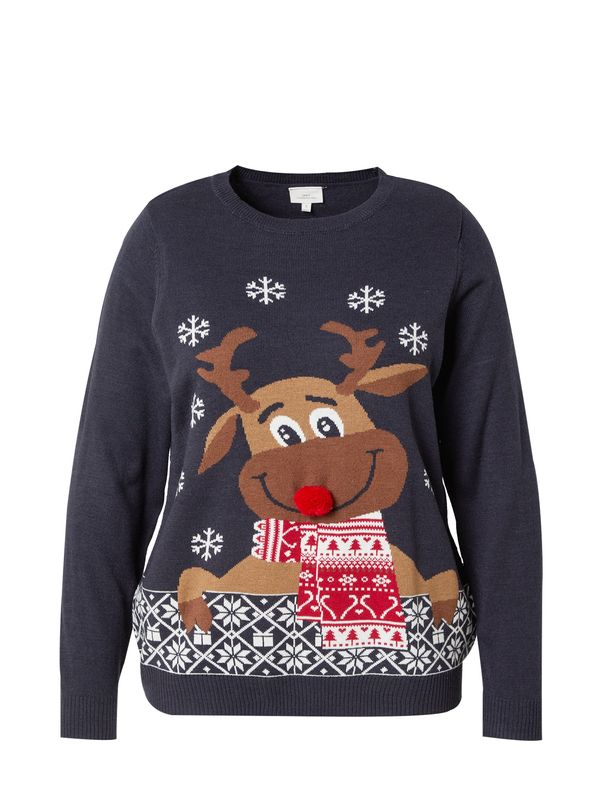 ONLY Carmakoma ONLY Carmakoma Pulover 'CARXmas'  noćno plava / brokat / crvena / bijela