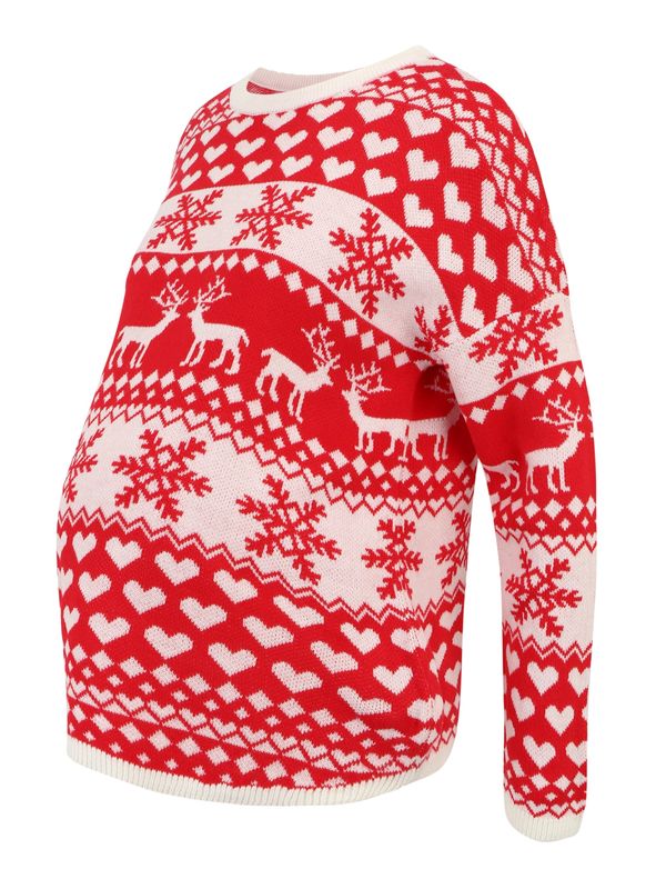 Only Maternity Only Maternity Pulover 'XMAS HEARTS'  crvena / bijela
