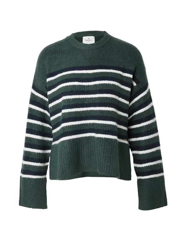 Pepe Jeans Pepe Jeans Pulover 'Ellison'  smaragdno zelena / kraljevski zelena / bijela