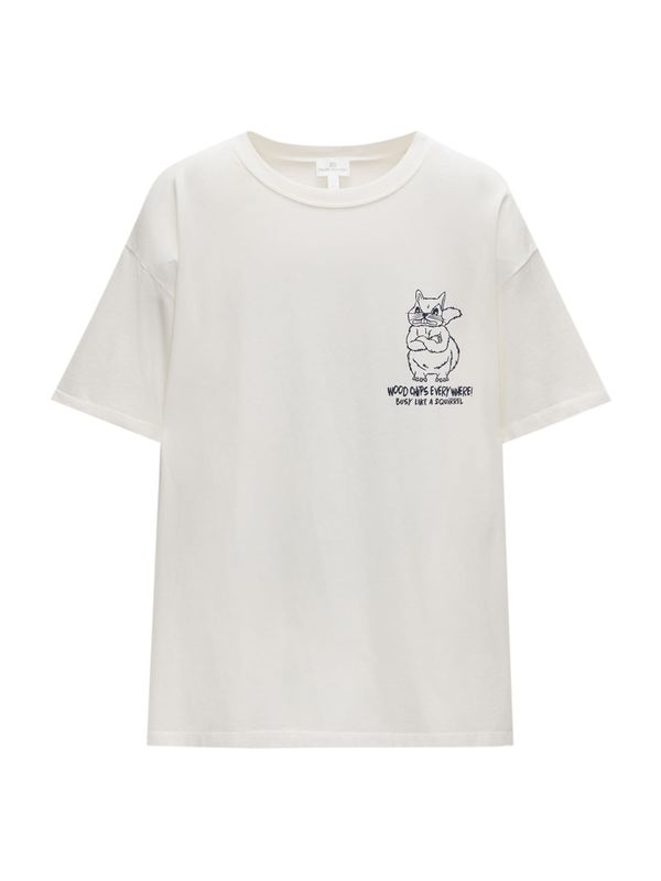 Pull&Bear Pull&Bear Majica 'ARDILLA'  crna / bijela