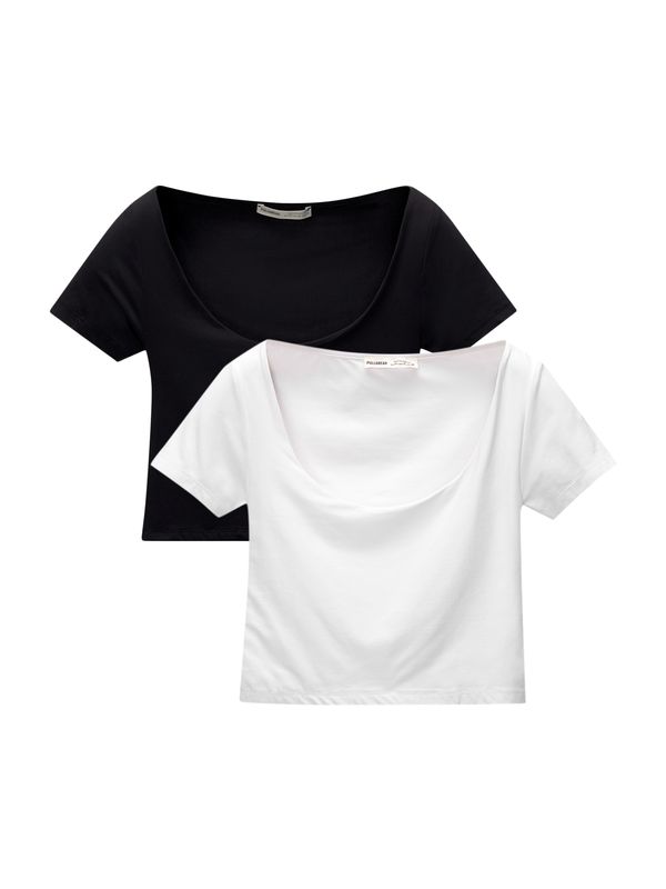 Pull&Bear Pull&Bear Majica  crna / bijela