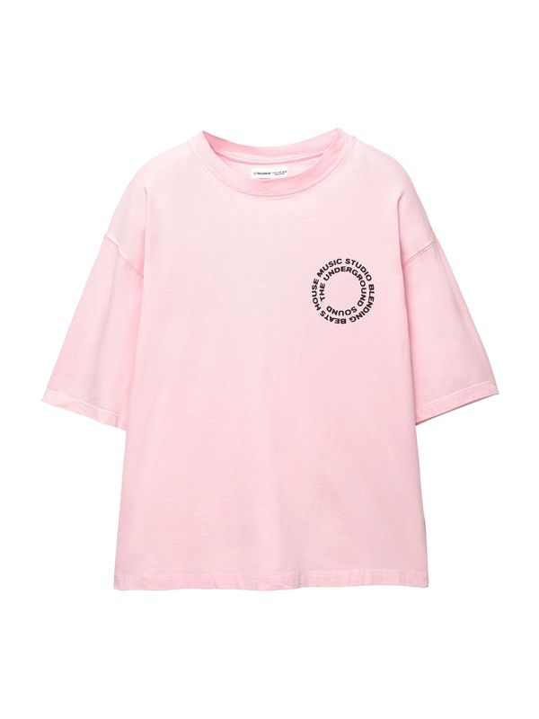 Pull&Bear Pull&Bear Majica 'MUSIC STUDIO'  pastelno roza / crna