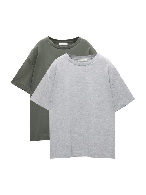 Pull&Bear Pull&Bear Majica  siva melange / zelena