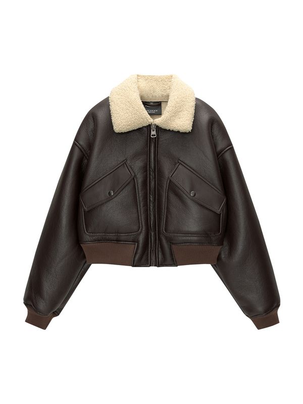 Pull&Bear Pull&Bear Prijelazna jakna  bež / tamno smeđa