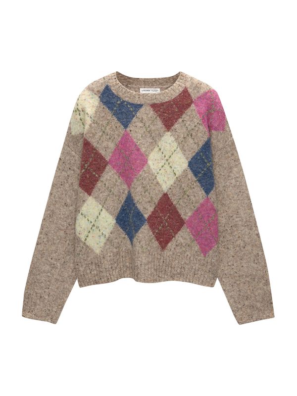 Pull&Bear Pull&Bear Pulover  bež melange / crno plava / ružičasto crvena / bordo