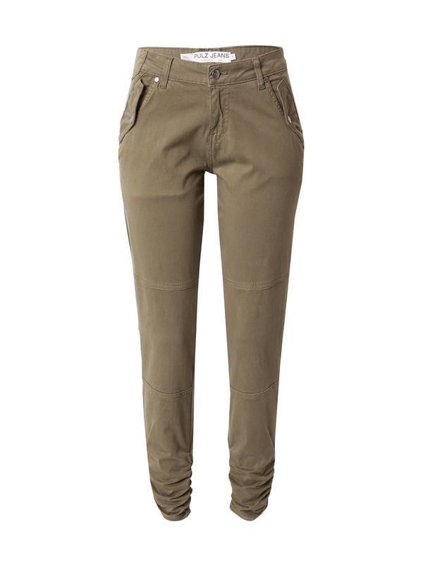 PULZ Jeans PULZ Jeans Hlače 'FAYLINN'  zeleno smeđa