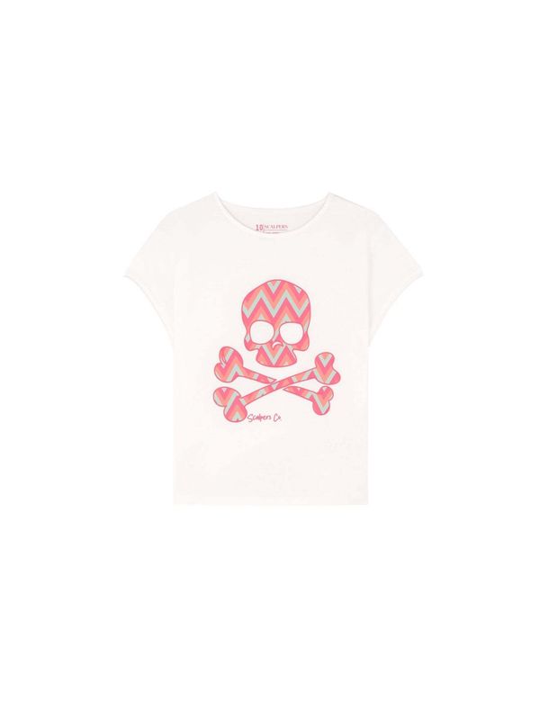 Scalpers Scalpers Majica 'Zigzag Skull'  siva / losos / roza / bijela