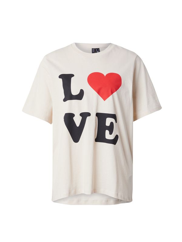 VERO MODA VERO MODA Majica 'VMVALERIE CATY'  ecru/prljavo bijela / crvena / crna