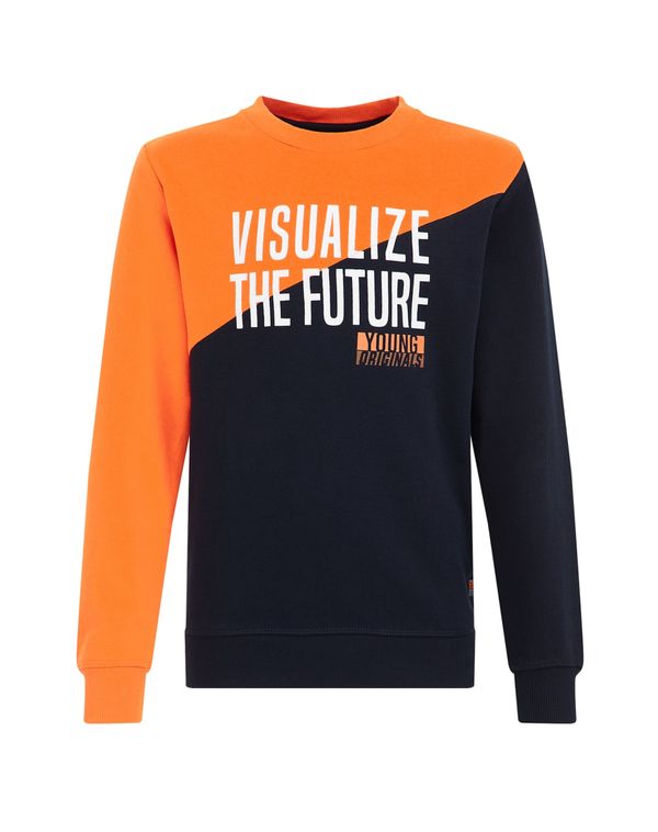 WE Fashion WE Fashion Sweater majica  tamno plava / narančasta / bijela
