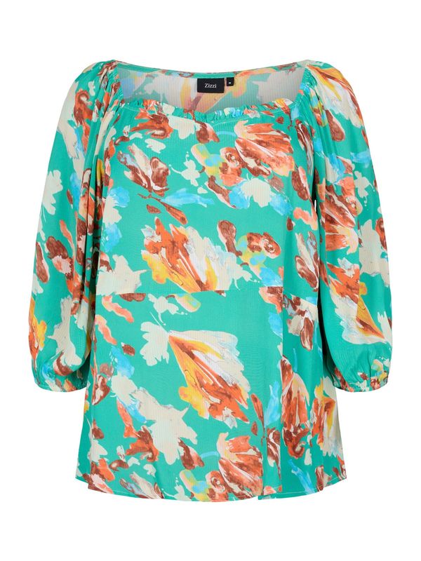 Zizzi Zizzi Bluza 'MMIYA'  boja pijeska / svijetloplava / smeđa / zelena