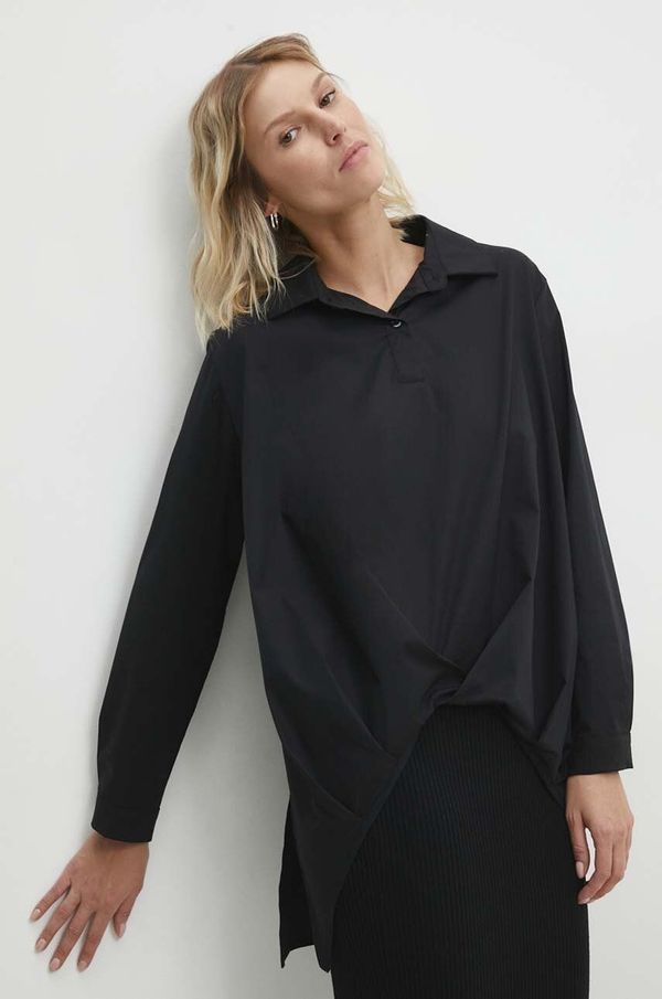 Answear Lab Bluza Answear Lab za žene, boja: crna, relaxed, s klasičnim ovratnikom