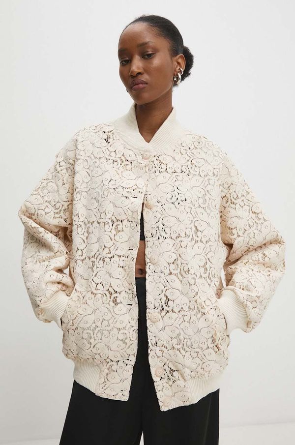 Answear Lab Bomber jakna Answear Lab za žene, boja: bež, za prijelazno razdoblje, oversize