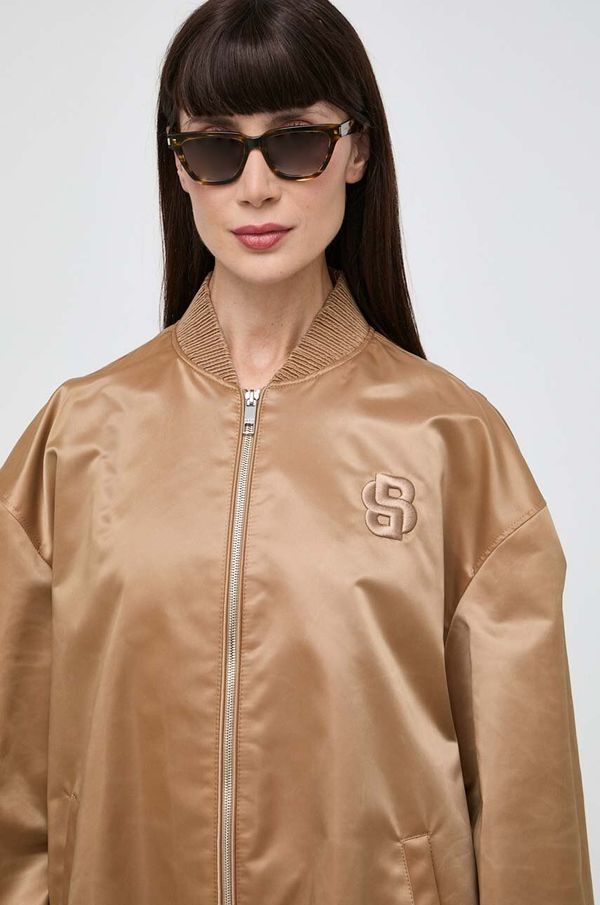 Boss Bomber jakna BOSS za žene, boja: bež, za prijelazno razdoblje, oversize, 50515886