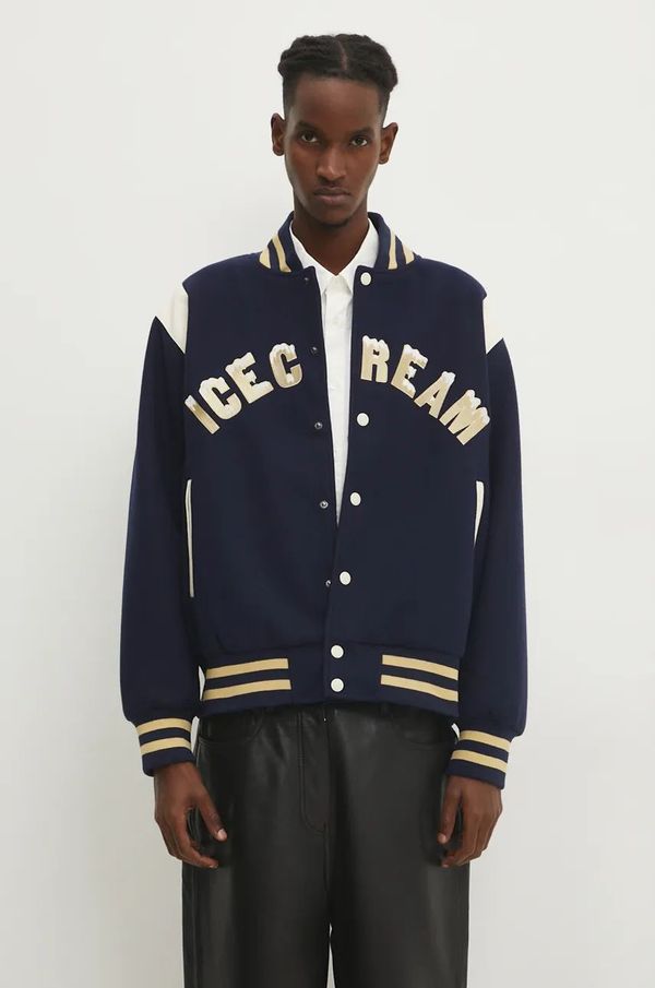 Icecream Bomber jakna ICECREAM Drippy Varsity Jacket za muškarce, boja: tamno plava, za prijelazno razdoblje, oversize, IC24301