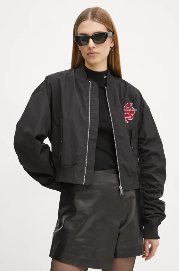 Karl Lagerfeld Bomber jakna Karl Lagerfeld za žene, boja: crna, za prijelazno razdoblje, A1W14039