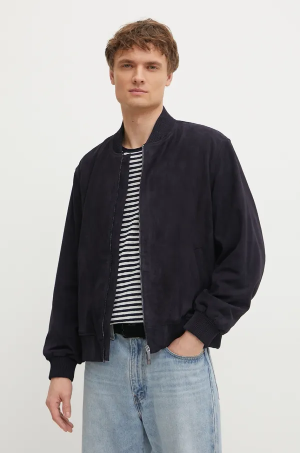 Calvin Klein Bomber jakna od brušene kože Calvin Klein boja: tamno plava, za prijelazno razdoblje, K10K114116