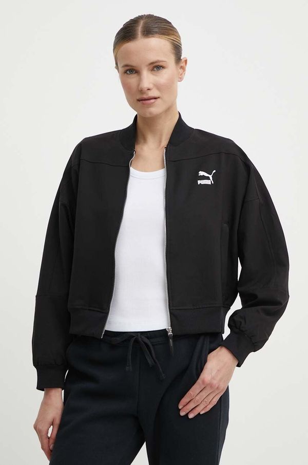 Puma Bomber jakna Puma Classics Shiny Bomber za žene, boja: crna, za prijelazno razdoblje, 623696