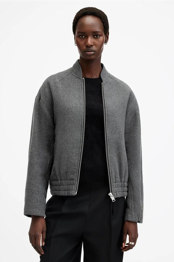 AllSaints Bomber jakna s primjesom vune AllSaints HACKNEY boja: siva, za prijelazno razdoblje, W012OB