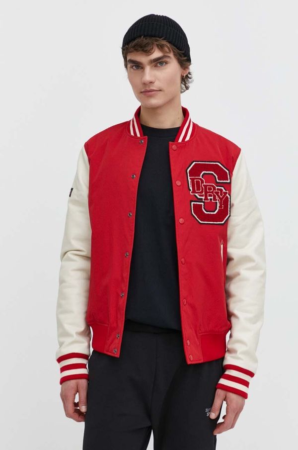 Superdry Bomber jakna Superdry za muškarce, boja: crvena, za zimu