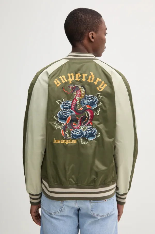 Superdry Bomber jakna Superdry za muškarce, boja: zelena, za prijelazno razdoblje, M5012070A-2LX