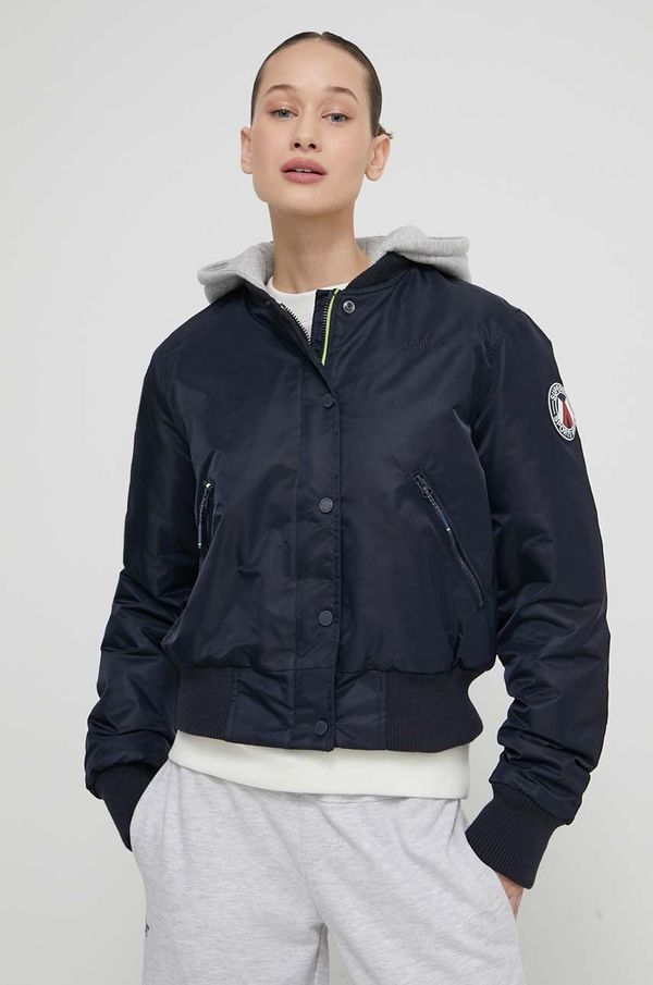 Superdry Bomber jakna Superdry za žene, boja: tamno plava, za prijelazno razdoblje