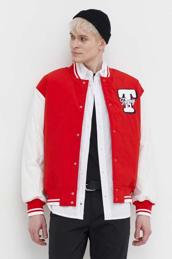 Tommy Jeans Bomber jakna Tommy Jeans za muškarce, boja: crvena, za zimu, oversize, DM0DM18702