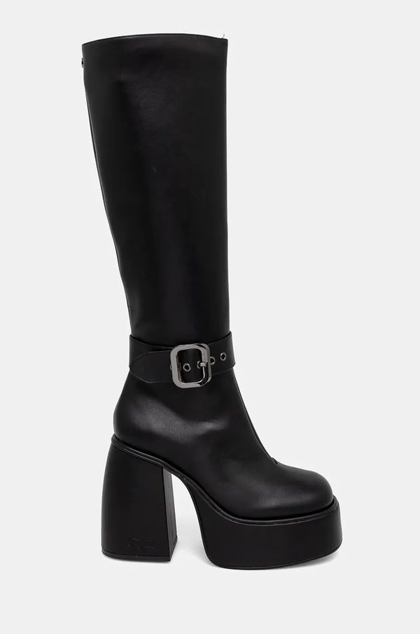 Buffalo Čizme Buffalo Heart Boot Hi Buckle za žene, boja: crna, s debelom potpeticom, 1220060-BLK